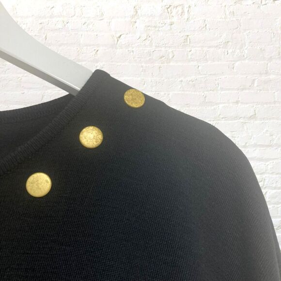 Nina Patrick Sweater Dress L Wool Blend Gold Snap Detail Black Vintage - Picture 6 of 13